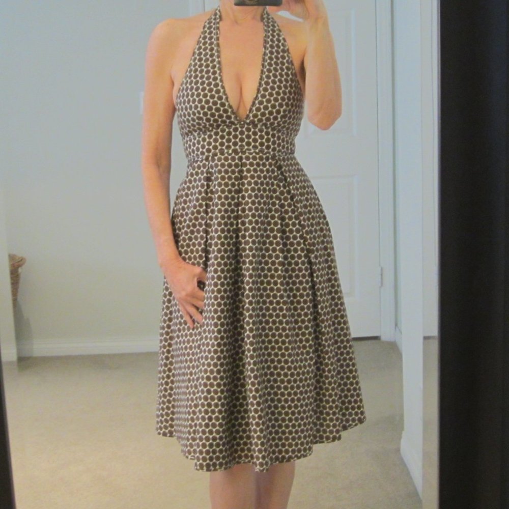 J. Crew Brown & White Polka Dot Halter Dress NWT